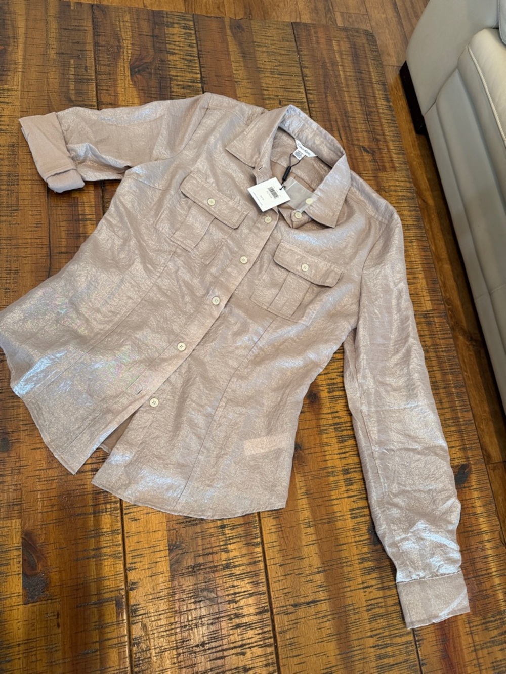 Calvin Klein Metallic Light Champagne Button-Front Shirt